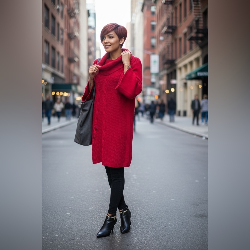 Karen Scott Vtg. Vibrant Red Cowl Neck Sweater Dress☑️